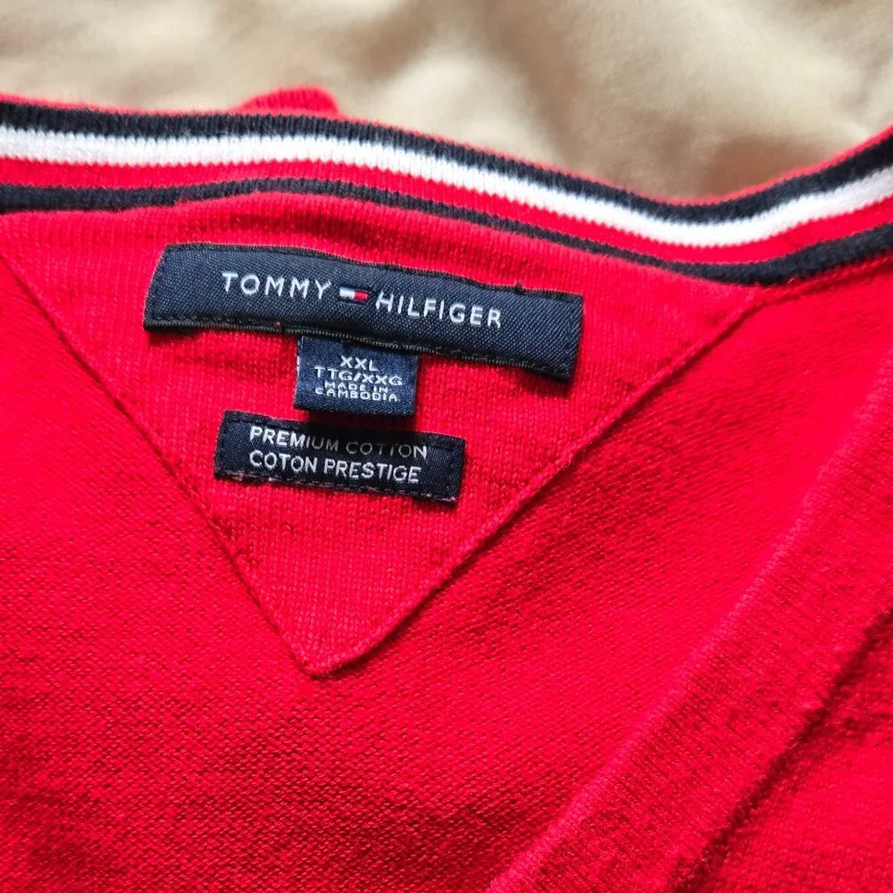 Tommy Hilfiger Red V-Neck Sweater Premium Cotton XXL - Picture 3 of 3